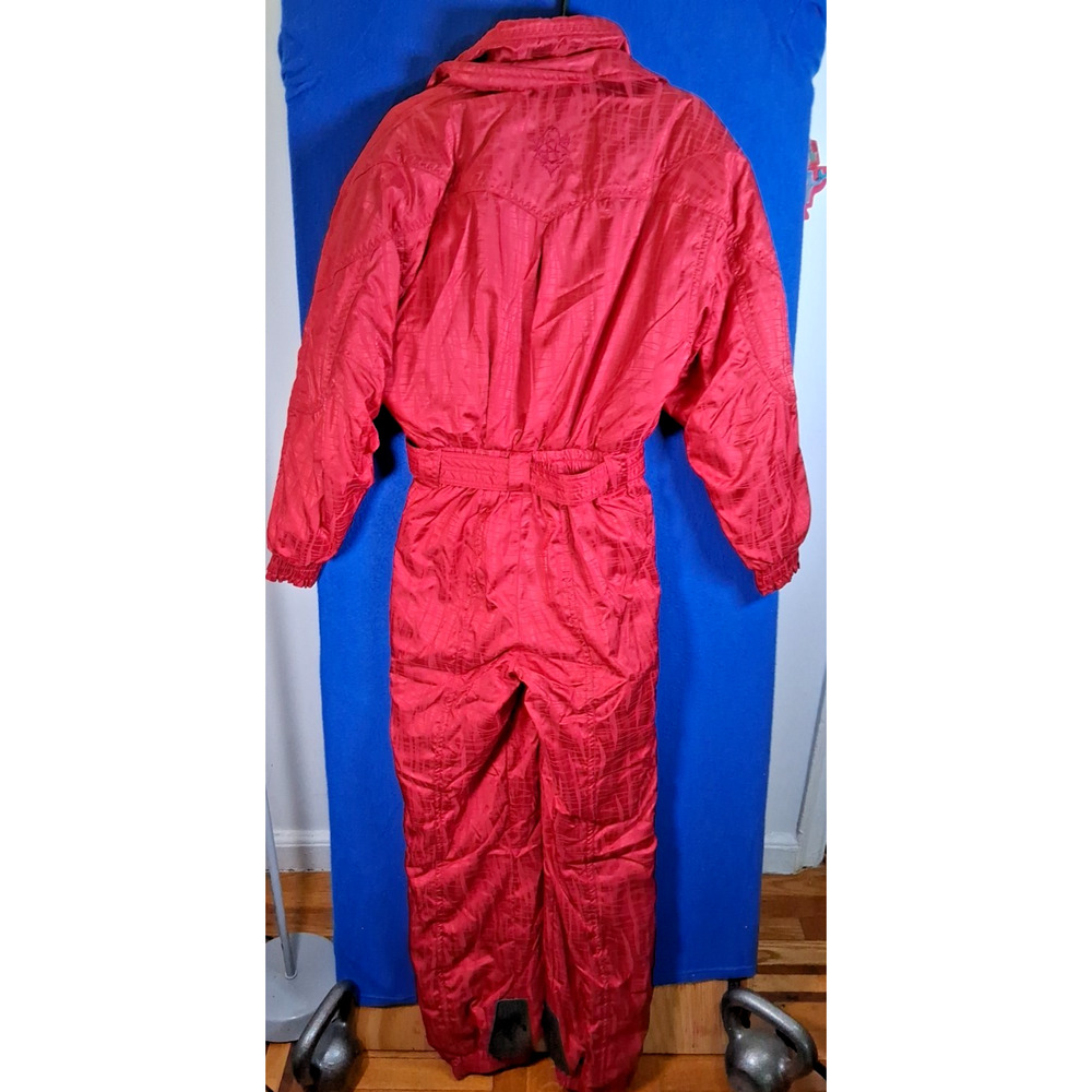 VTG 80s 90s Descente One Piece Ski Red Belted Snow Jumpsuit Snowsuit Women's 12 - Picture 6 of 16